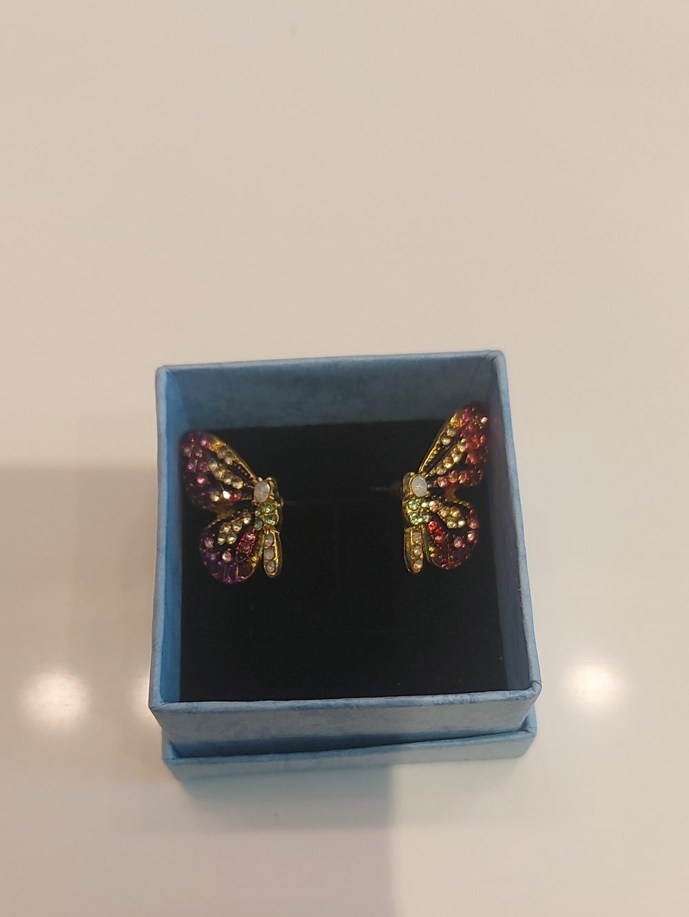 Gold-Tone Multicolor Butterfly Crystal Stud Earrings